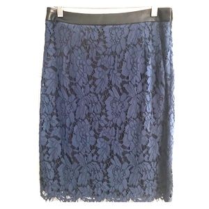 Navy lace/leather pencil skirt - NWOT